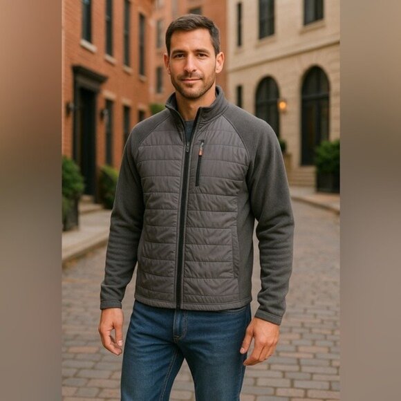 Orvis Men’s Gray Mixed Media Quilted Full Zip Jacket Size L - Picture 1 of 11